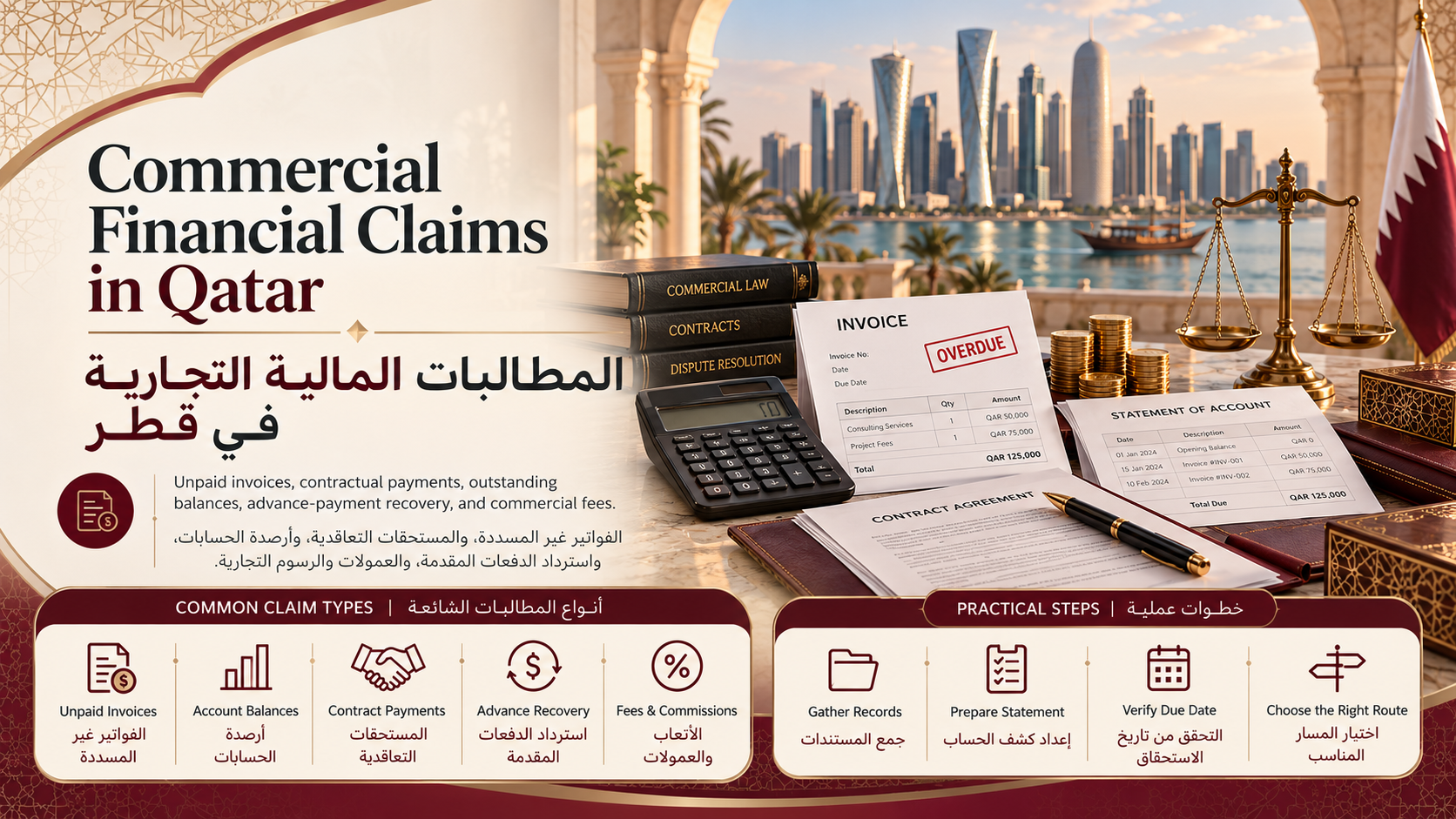 المطالبات المالية التجارية في قطر | الفواتير وأمر الأداء