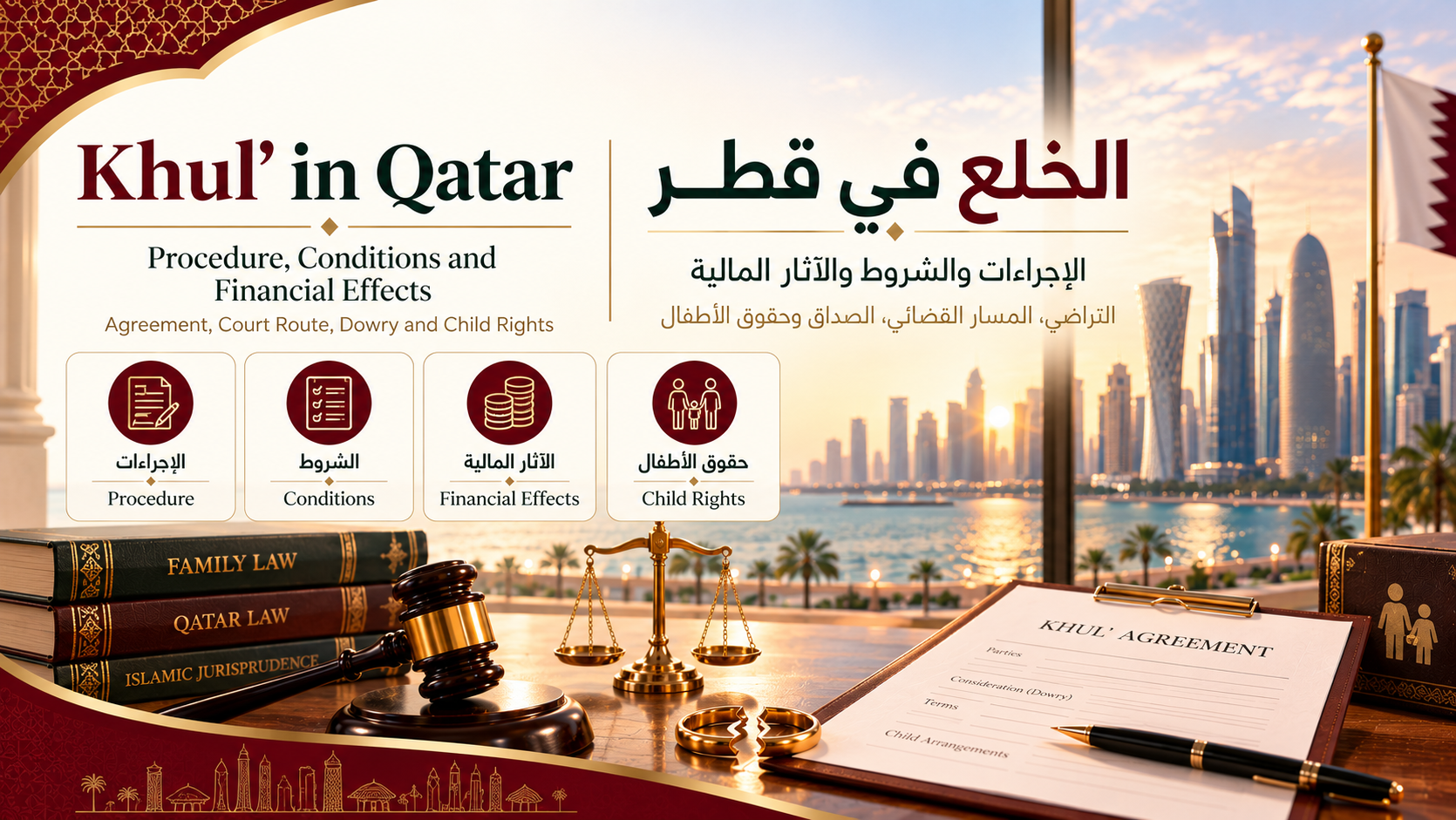 الخلع في قطر | المواد 118–122 والصداق والحقوق