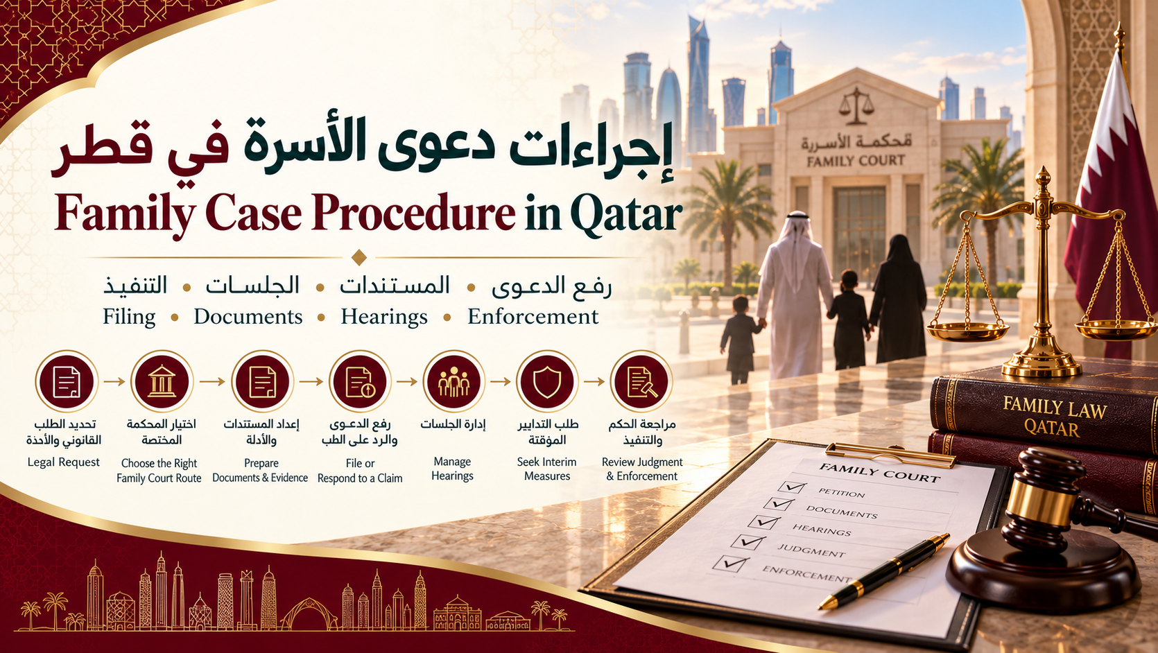 إجراءات قضايا الأسرة في قطر | رفع الدعوى والجلسات والتنفيذ
