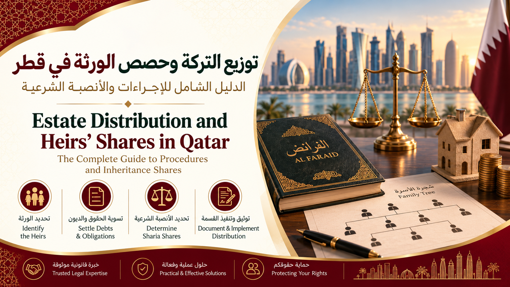 توزيع التركة في قطر | الأنصبة الشرعية والديون والورثة