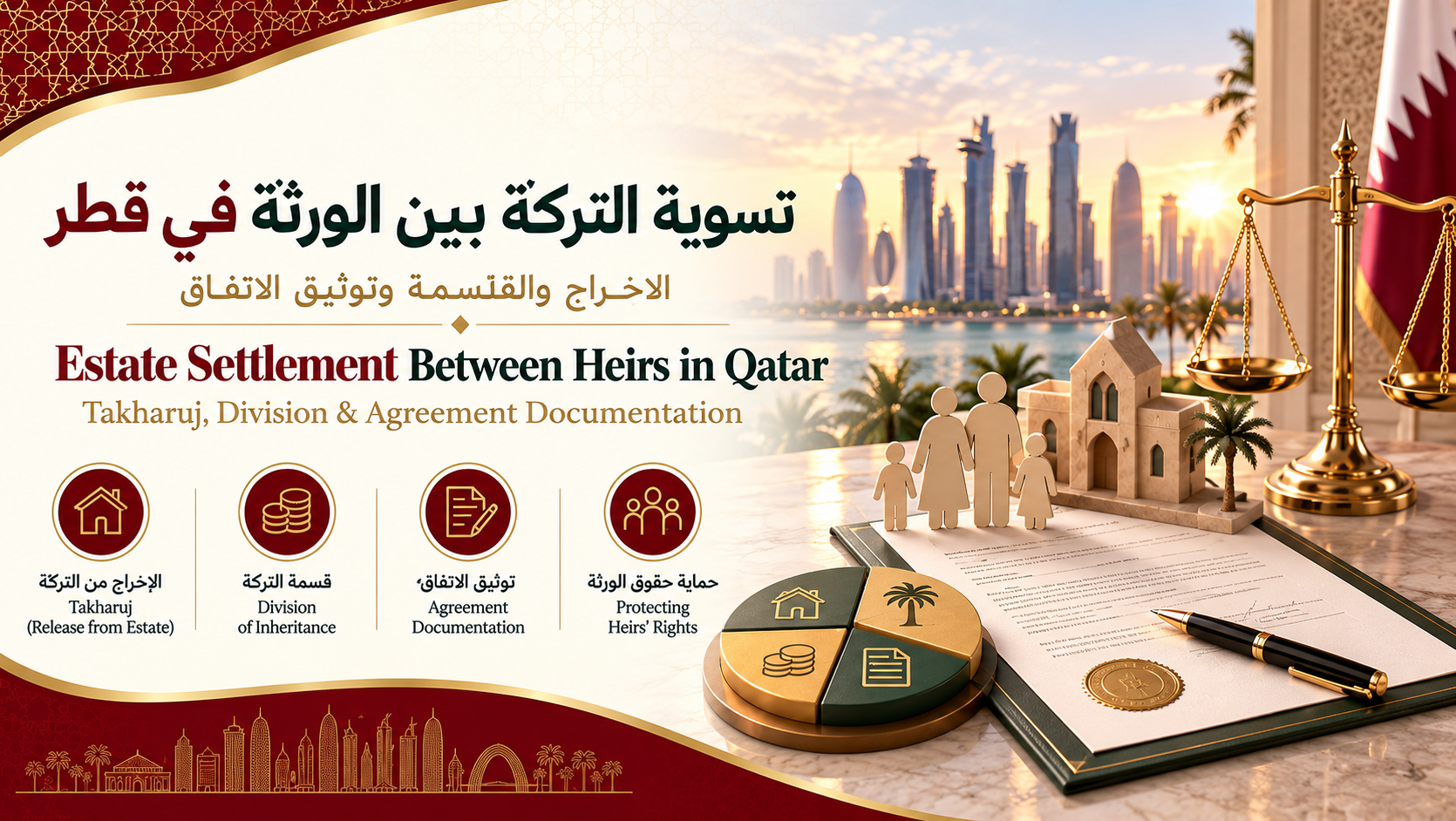 تسوية التركة في قطر | التخارج واتفاق الورثة وقسمة الأصول